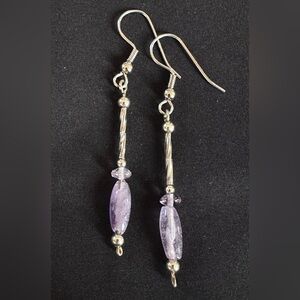 Sterling Silver and Purple Amethyst Dangle Earrings by Shanstones